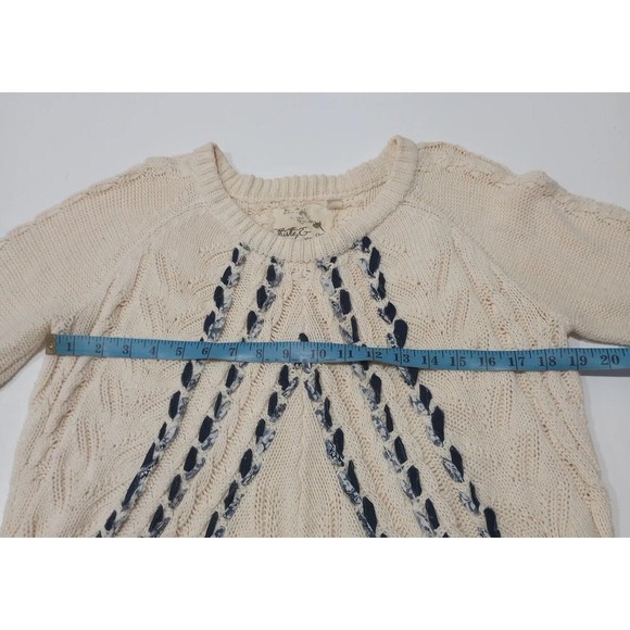 Thistle & Lavender Ivory Cable Knit Blue Ribbon Pullover Sweater Woman's Size XL - Picture 6 of 9